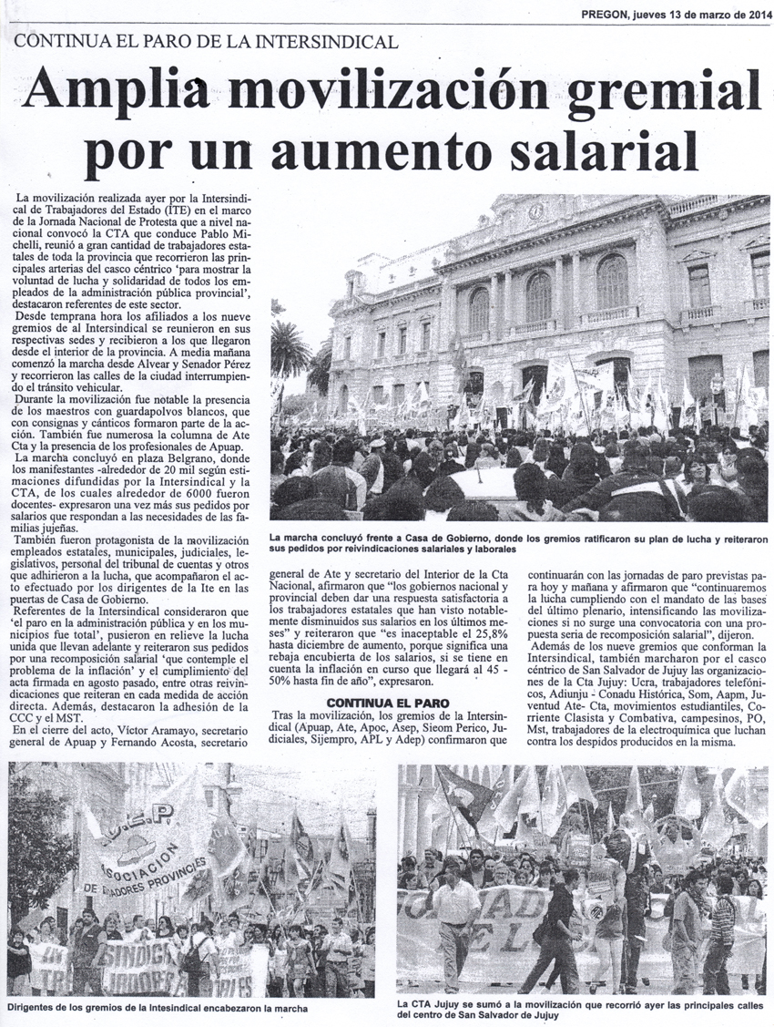 NOTA DE PRENSA | DIARIO EL PREGÓN DEL 12/03/2014